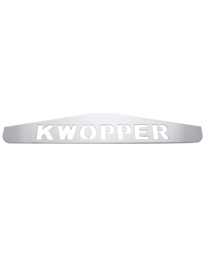 (BULK) CHROME 4"L x 24"W SCRIPTED BOTTOM MUD FLAP PLATE W/ WELDED STUD - KWOPPER (BULK) CHROME 4"L x 24"W SCRIPTED BOTTOM MUD FLAP PLATE W/ WELDED STUD - KWOPPER