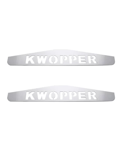 (2/CARD) CHROME 4" x 24" SCRIPTED BOTTOM PLATE W/ STUDS - KWOPPER (2/CARD) CHROME 4" x 24" SCRIPTED BOTTOM PLATE W/ STUDS - KWOPPER