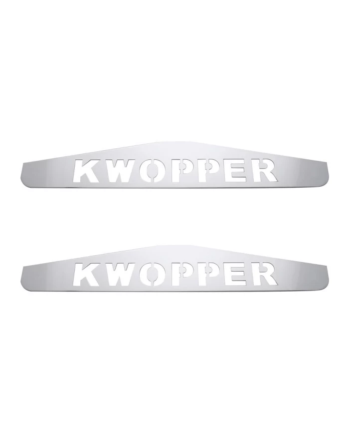 (2/CARD) CHROME 4" x 24" SCRIPTED BOTTOM PLATE W/ STUDS - KWOPPER (2/CARD) CHROME 4" x 24" SCRIPTED BOTTOM PLATE W/ STUDS - KWOPPER