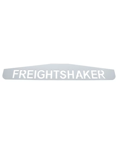(BULK) CHROME 4"L x 24"W SCRIPTED BOTTOM MUD FLAP PLATE W/ WELDED STUD - FREIGHTSHAKER (BULK) CHROME 4"L x 24"W SCRIPTED BOTTOM MUD FLAP PLATE W/ WELDED STUD - FREIGHTSHAKER