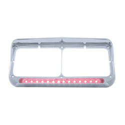 UP32576-14 LED Chrome Rectangular Dual Headlight Bezel With Visor - Red LED/Clear Lens