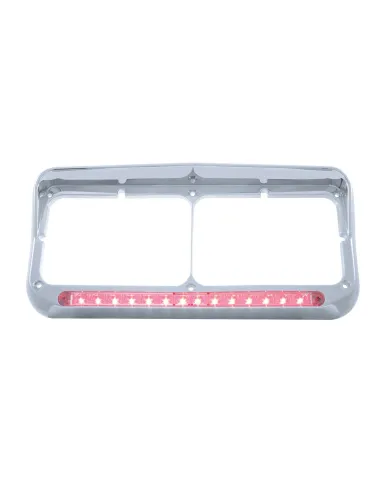 UP32576-14 LED Chrome Rectangular Dual Headlight Bezel With Visor - Red LED/Clear Lens