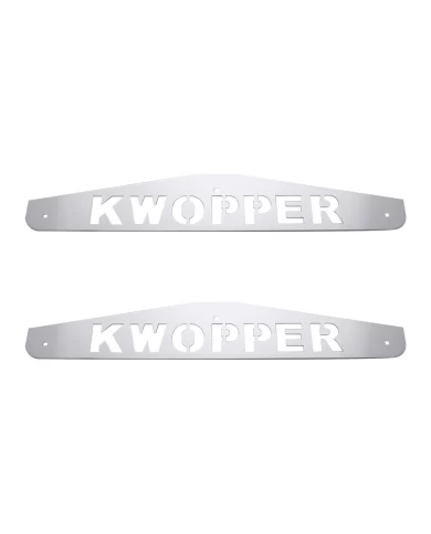 (2/CARD) CHROME 4" x 24" SCRIPTED BOTTOM PLATE W/ BOLT THRU STUDS - KWOPPER (2/CARD) CHROME 4" x 24" SCRIPTED BOTTOM PLATE W/ BOLT THRU STUDS - KWOPPER