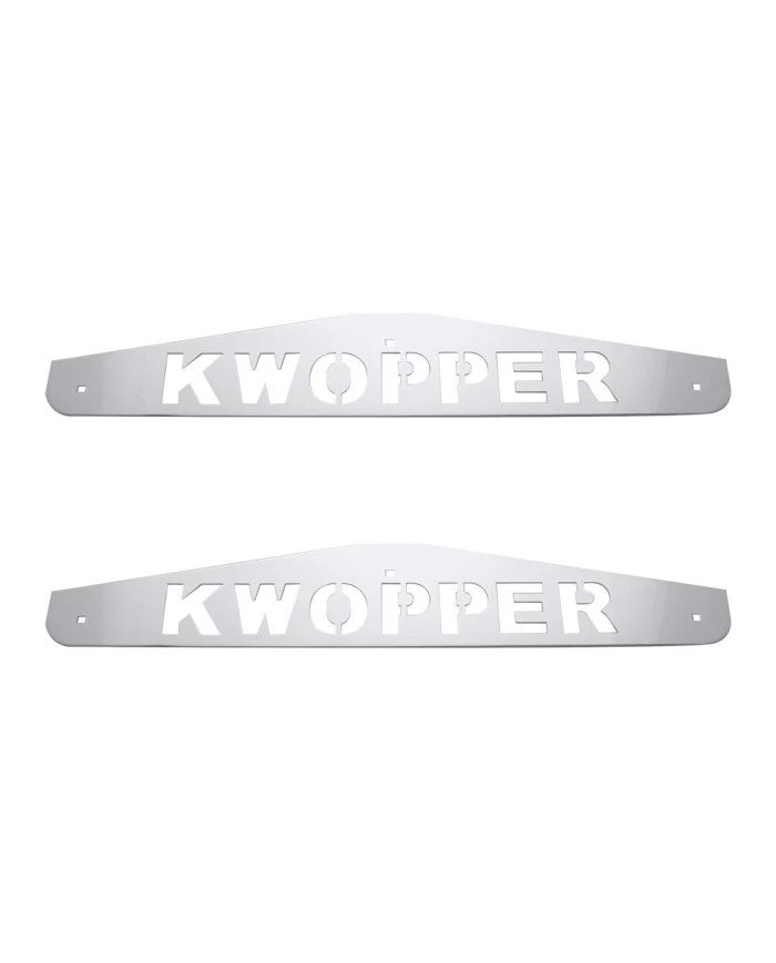 (2/CARD) CHROME 4" x 24" SCRIPTED BOTTOM PLATE W/ BOLT THRU STUDS - KWOPPER (2/CARD) CHROME 4" x 24" SCRIPTED BOTTOM PLATE W/ BOLT THRU STUDS - KWOPPER