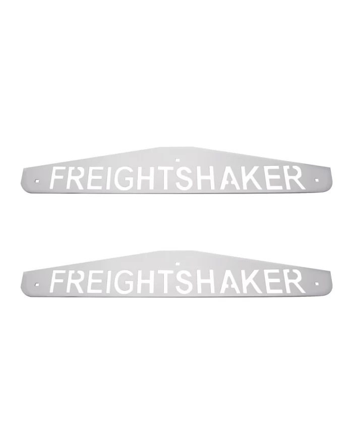 (2/CARD) CHROME 4" x 24" SCRIPTED BOTTOM PLATE W/ BOLT THRU STUDS - FREIGHTSHAKER (2/CARD) CHROME 4" x 24" SCRIPTED BOTTOM PLATE W/ BOLT THRU STUDS - FREIGHTSHAKER
