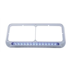 UP32577-14 LED Chrome Rectangular Dual Headlight Bezel - Blue LED/Clear Lens