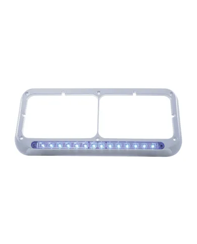 UP32577-14 LED Chrome Rectangular Dual Headlight Bezel - Blue LED/Clear Lens