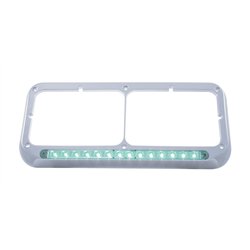 UP32578-14 LED Chrome Rectangular Dual Headlight Bezel - Green LED/Clear Lens