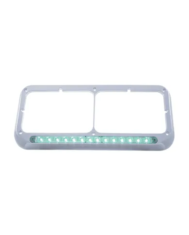 UP32578-14 LED Chrome Rectangular Dual Headlight Bezel - Green LED/Clear Lens