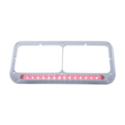 UP32579-14 LED Chrome Rectangular Dual Headlight Bezel - Red LED/Clear Lens