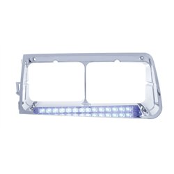 UP32580-14 LED Headlight Bezel For 1989-2009 Freightliner FLD - Driver - Blue LED/Clear Lens