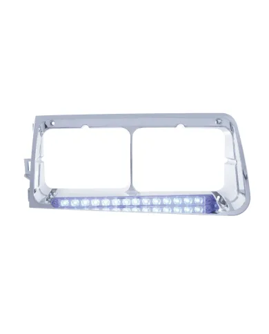 UP32580-14 LED Headlight Bezel For 1989-2009 Freightliner FLD - Driver - Blue LED/Clear Lens