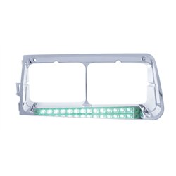 UP32581-14 LED Headlight Bezel For 1989-2009 Freightliner FLD - Driver - Green LED/Clear Lens