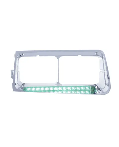 UP32581-14 LED Headlight Bezel For 1989-2009 Freightliner FLD - Driver - Green LED/Clear Lens