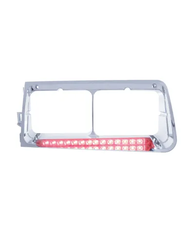 UP32582-14 LED Headlight Bezel For 1989-2009 Freightliner FLD - Driver - Red LED/Clear Lens