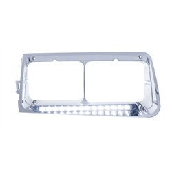 UP32583-14 LED Headlight Bezel For 1989-2009 Freightliner FLD - Driver - White LED/Clear Lens