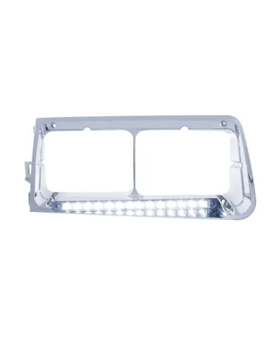 UP32583-14 LED Headlight Bezel For 1989-2009 Freightliner FLD - Driver - White LED/Clear Lens