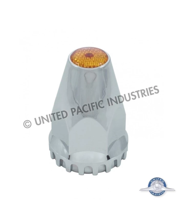 (BULK) CHROME PLASTIC 33MM THREAD-ON NUT COVER - AMBER REFLECTOR