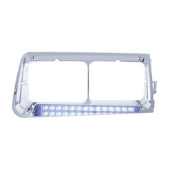 UP32584-14 LED Headlight Bezel For 1989-2009 Freightliner FLD - Passenger - Blue LED/Clear Lens