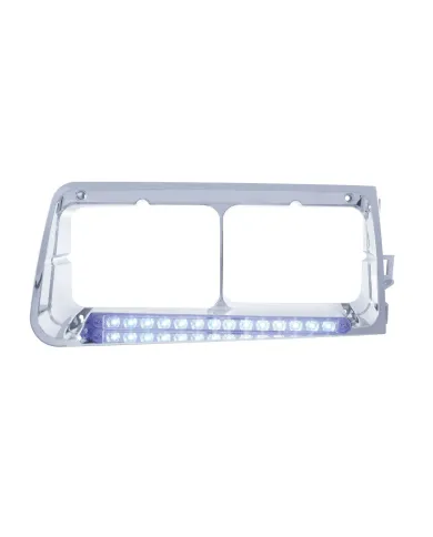 UP32584-14 LED Headlight Bezel For 1989-2009 Freightliner FLD - Passenger - Blue LED/Clear Lens
