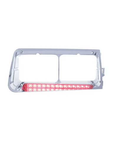 UP32586-14 LED Headlight Bezel For 1989-2009 Freightliner FLD - Passenger - Red LED/Clear Lens