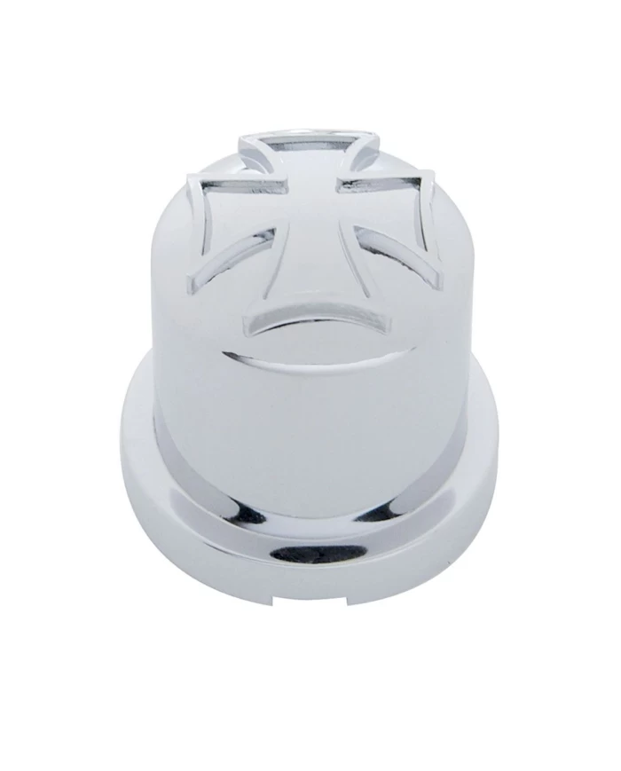 (10/PACK) CHROME PLASTIC 3/4" x 1 1/2" IRON CROSS NUT COVER (10/PACK) CHROME PLASTIC 3/4" x 1 1/2" IRON CROSS NUT COVER