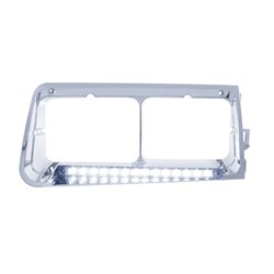UP32587-14 LED Headlight Bezel For 1989-2009 Freightliner FLD - Passenger - White LED/Clear Lens