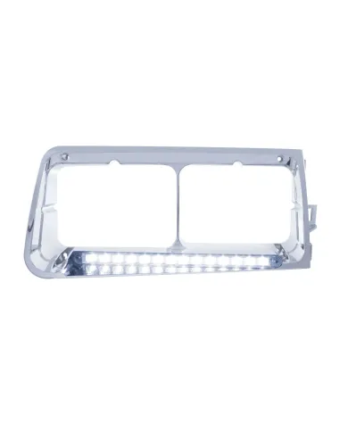 UP32587-14 LED Headlight Bezel For 1989-2009 Freightliner FLD - Passenger - White LED/Clear Lens