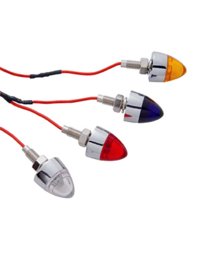 (2/CARD) CHROME 1 LED BULLET FASTENER - AMBER