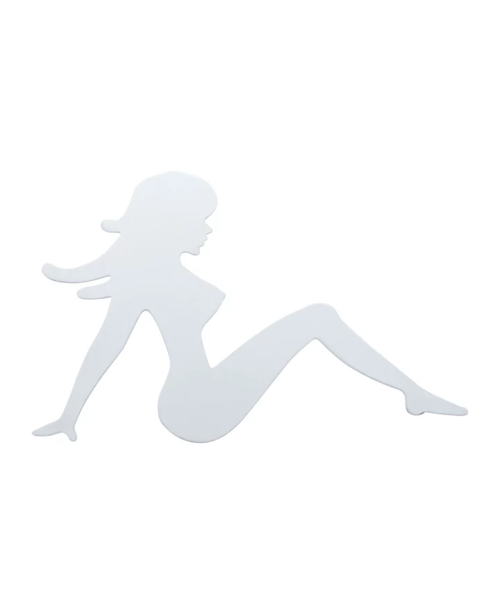 (BULK) CHROME 6 1/2" x 9" MEDIUM SITTING LADY CUTOUT W/ WELDED STUD - FACING RIGHT (BULK) CHROME 6 1/2" x 9" MEDIUM SITTING LADY CUTOUT W/ WELDED STUD - FACING RIGHT