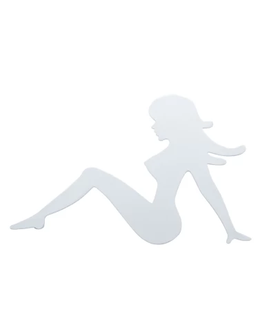 (BULK) CHROME 6 1/2" x 9" MEDIUM SITTING LADY CUTOUT W/ WELDED STUD - FACING LEFT (BULK) CHROME 6 1/2" x 9" MEDIUM SITTING LADY CUTOUT W/ WELDED STUD - FACING LEFT