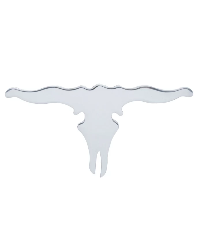 (BULK) CHROME 11" x 22" LARGE HORN SKULL CUTOUT - WELDED STUD (BULK) CHROME 11" x 22" LARGE HORN SKULL CUTOUT - WELDED STUD