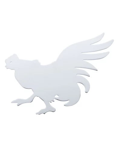 (BULK) CHROME 6" x 10" CHICKEN CUTOUT W/ WELDED STUD - FACING LEFT (BULK) CHROME 6" x 10" CHICKEN CUTOUT W/ WELDED STUD - FACING LEFT