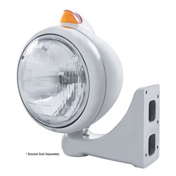 UP32604-Stainless Steel Guide 682-C Headlight H6024 & Original Style LED Signal - Amber Lens