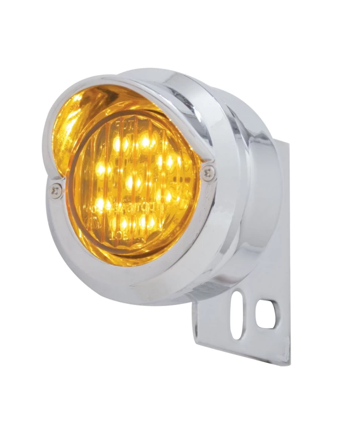 (CARD) CHROME UNIVERSAL MUD FLAP HANGER END LIGHT W/ 9 AMBER LED 2" FLAT LIGHT W/ VISOR - AMBER LENS (CARD) CHROME UNIVERSAL MUD FLAP HANGER END LIGHT W/ 9 AMBER LED 2" FLAT LIGHT W/ VISOR - AMBER LENS