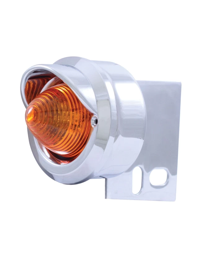 (CARD) CHROME UNIVERSAL MUD FLAP HANGER END LIGHT W/ 9 AMBER LED 2" BEEHIVE LIGHT W/ VISOR - AMBER LENS (CARD) CHROME UNIVERSAL MUD FLAP HANGER END LIGHT W/ 9 AMBER LED 2" BEEHIVE LIGHT W/ VISOR - AMBER LENS