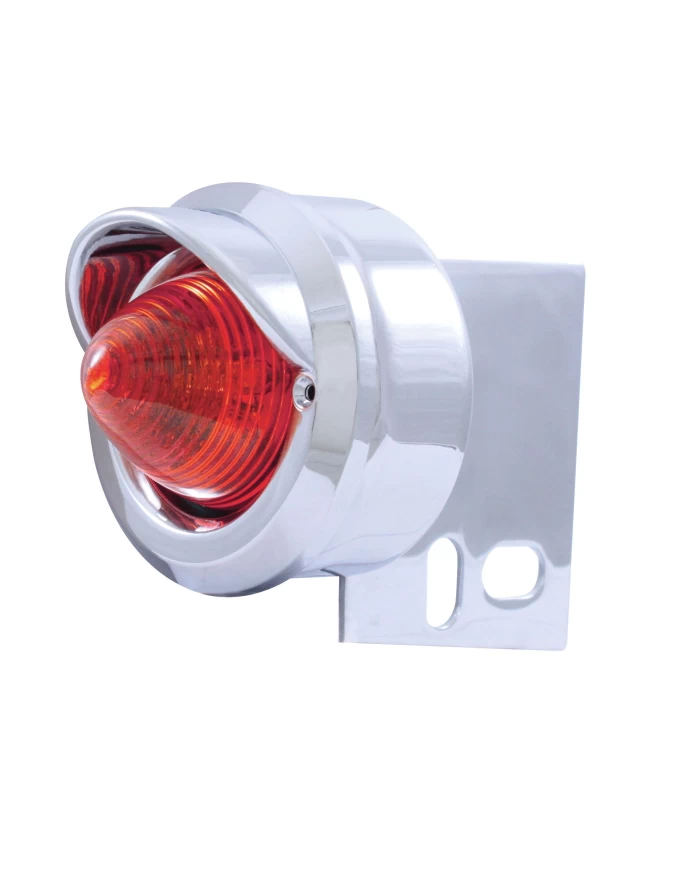 (CARD) CHROME UNIVERSAL MUD FLAP HANGER END LIGHT W/ 9 RED LED 2" BEEHIVE LIGHT W/ VISOR - RED LENS