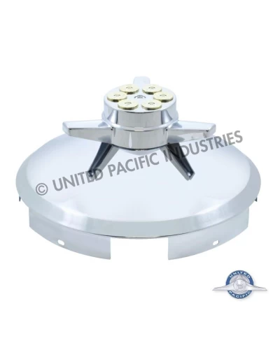 (BULK) STAINLESS STEEL 1" LIP 5 EVEN NOTCH FRONT CAP W/ GUN CYLINDER SPINNER (BULK) STAINLESS STEEL 1" LIP 5 EVEN NOTCH FRONT CAP W/ GUN CYLINDER SPINNER