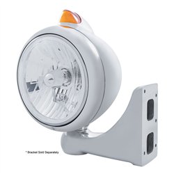 UP32608-Stainless Steel Guide 682-C Headlight Crystal H4 & Original Style LED Signal - Amber Lens