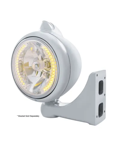 UP32611-Stainless Steel Guide 682-C Headlight H4 With Amber LED & Original Style LED Signal - Clear Lens