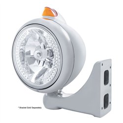 UP32612-Stainless Steel Guide 682-C Headlight H4 With White LED & Original Style LED Signal - Amber Lens