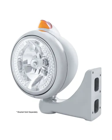 UP32612-Stainless Steel Guide 682-C Headlight H4 With White LED & Original Style LED Signal - Amber Lens