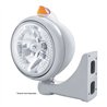 UP32612-Stainless Steel Guide 682-C Headlight H4 With White LED & Original Style LED Signal - Amber Lens