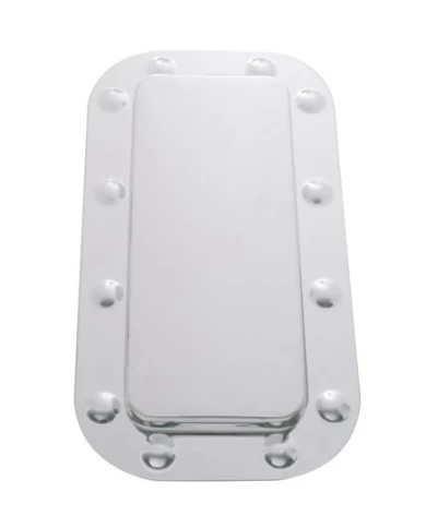 (SET/CARD) STAINLESS STEEL PETERBILT VENT DOOR COVER AND DIMPLED TRIM SET - PLAIN (SET/CARD) STAINLESS STEEL PETERBILT VENT DOOR COVER AND DIMPLED TRIM SET - PLAIN