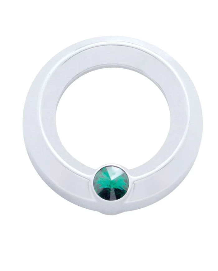 (CARD) CHROME PLASTIC UNIVERSAL SMALL GAUGE COVER W/ DIAMOND - GREEN