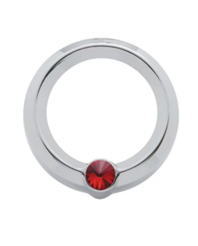 (CARD) CHROME PLASTIC FREIGHTLINER SMALL GAUGE COVER W/ DIAMOND - RED (CARD) CHROME PLASTIC FREIGHTLINER SMALL GAUGE COVER W/ DIAMOND - RED