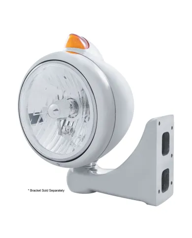 UP32624-Chrome Guide 682-C Headlight Crystal H4 & Original Style LED Signal - Amber Lens