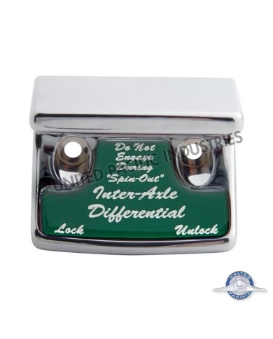 (CARD) CHROME PLASTIC FREIGHTLINER SWITCH GUARD W/ GLOSSY AXLE-DIFFERENTIAL STICKER - GREEN (CARD) CHROME PLASTIC FREIGHTLINER SWITCH GUARD W/ GLOSSY AXLE-DIFFERENTIAL STICKER - GREEN