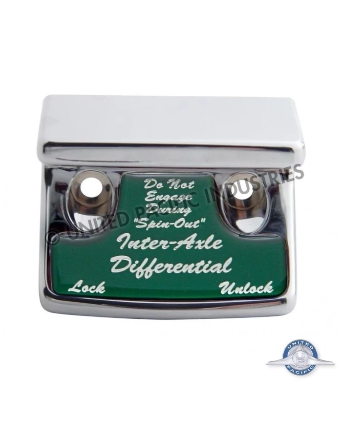 (CARD) CHROME PLASTIC FREIGHTLINER SWITCH GUARD W/ GLOSSY AXLE-DIFFERENTIAL STICKER - GREEN