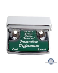 (CARD) CHROME PLASTIC FREIGHTLINER SWITCH GUARD W/ GLOSSY AXLE-DIFFERENTIAL STICKER - GREEN